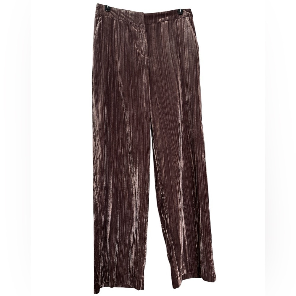 ZARA Luxurious Velvet Mauve Wide Leg Special Ocassions Pants Medium - Picture 3 of 8